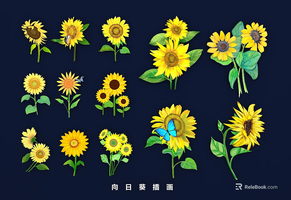Vibrant Sunflower Illustrations As Decorative Wall Decor For Home Interiors 3d model 