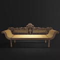 Classic Carved Rattan Sofa With Ornate Golden Frame And Spacious Design
