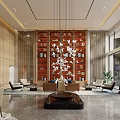 Elegant Hotel Lobby Interior With Luxurious Chandelier Sofa Area And Bookshelf Wall Design