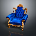 Luxurious Blue Velvet Armchair With Gold Carved Accents And Ornate Design