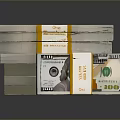 Stacks of 200 Dollar Bills Bundled with Yellow Tape on Gray Surface