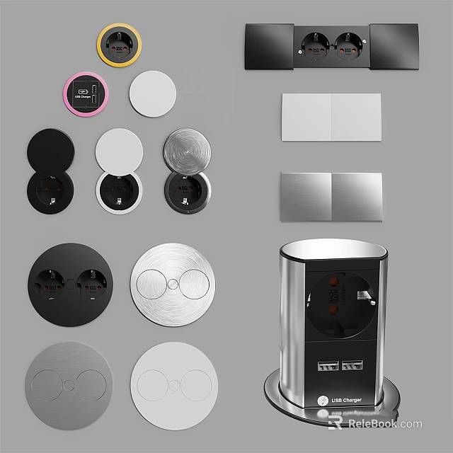 Modern Electrical Sockets And Switches With Various Colorful Panels And Vertical Design 3d model 