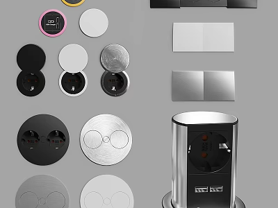 Modern Electrical Sockets And Switches With Various Colorful Panels And Vertical Design 3d model