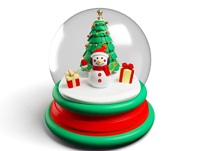 Decorative Ornament Set With Snow Globe Christmas Tree Snowman Gift Boxes And Red Green Base 3d model