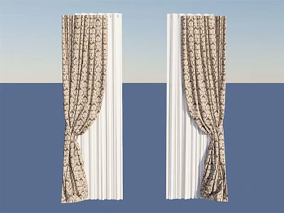 Decorative Patterned Window Curtains With Elegant Draped Design And Soft Texture 3d model