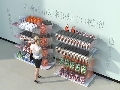 Multi Layered Supermarket Display Shelves Neatly Arranging Drinks and Products for Customers 3d model