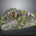 Natural Woodland Scene Component With Tree Stumps Stones And Green Grass