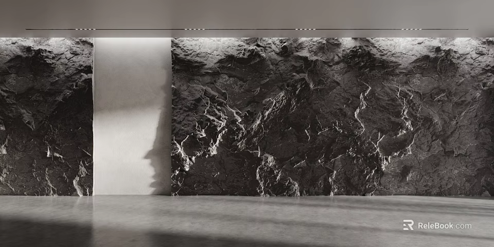 Black And White Rock Texture Background Wall In Minimalist Room 3d model 