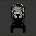 Modern Baby Stroller With Patterned Canopy Comfortable Navy Seat And Black Frame 3d model