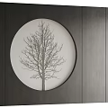 Sofa Background Wall With Round Tree Art And Wooden Panel Design 3d model