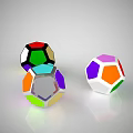 Three Colorful Geometric Shaped Dolls With Different Polygon Designs Smooth Surface And Reflective Finish