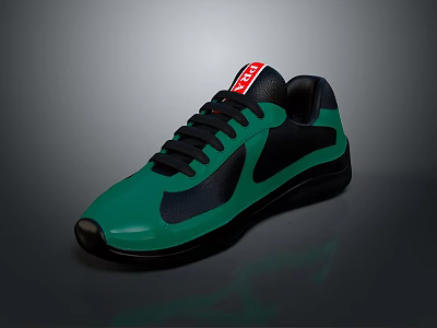 Green And Black Stylish Sneakers With Red Label On Tongue And Sleek Design 3d model