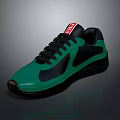 Green And Black Stylish Sneakers With Red Label On Tongue And Sleek Design