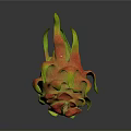 Fresh Vibrant Dragon Fruit With Red And Green Leafy Peel On Dark Background