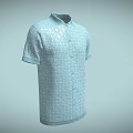 Light Blue Collared Short Sleeve Shirt Featuring Geometric Pattern Design 3d model