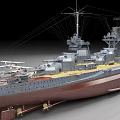 Detailed Battleship Model With Gray Hull Red Bottom And Upper Superstructure