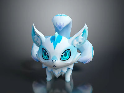 Magical Fantasy Fox Character with Blue White Fur Big Blue Eyes and Ice Crystal Tails 3d model