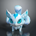 Magical Fantasy Fox Character with Blue White Fur Big Blue Eyes and Ice Crystal Tails