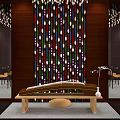 Traditional Chinese Banquet Hall Interior Design With Mountain Landscape Screen And Wooden Decor