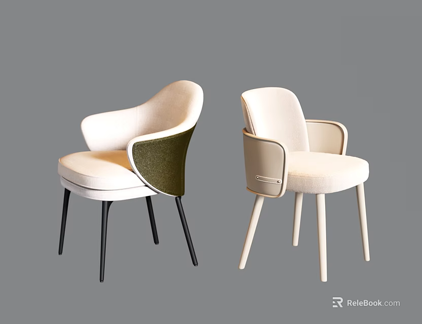 Modern Light Colored Dining Chairs With Green Accent And Black Light Legs 3d model 