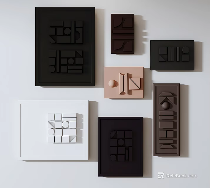 Modern Geometric Wall Decor with 3D Designs Various Colors and Abstract Patterns 3d model