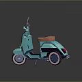 Cartoon Style Turquoise Scooter With Brown Seat Rearview Mirrors And Wheels