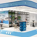 Modern Public Office Space With Open Layout Glass Partitions Blue Accents And Workstations