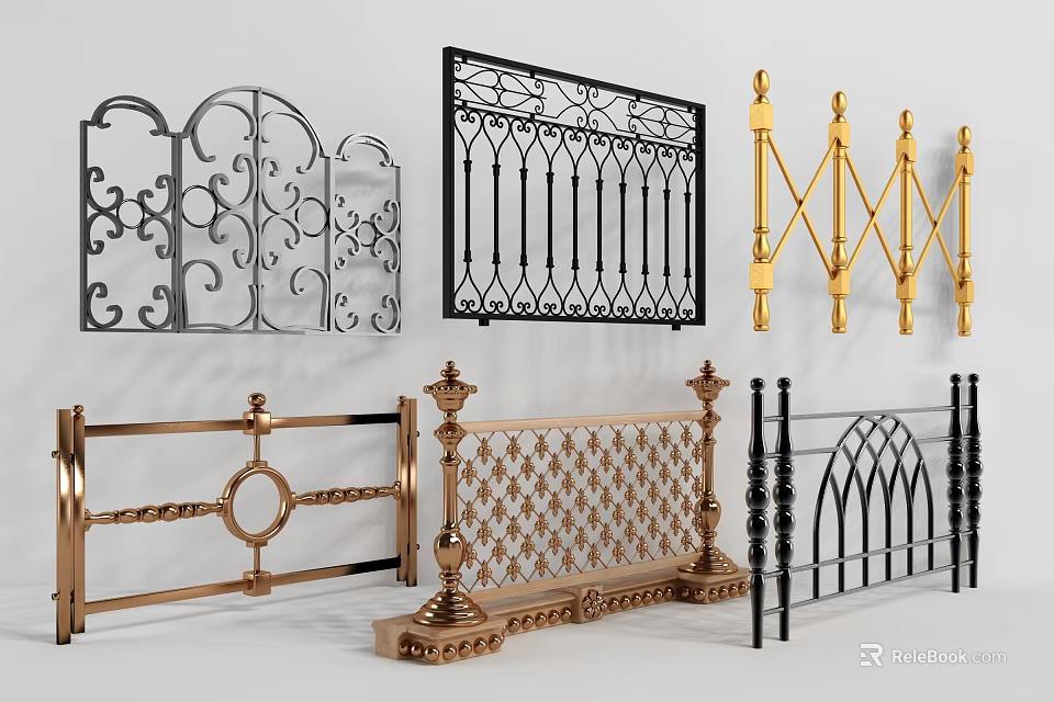Intricate Wrought Iron Fence Designs With Decorative Patterns And Metallic Finishes 3d model 