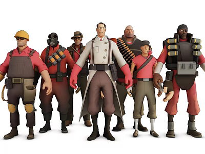 Animated Game Movie Characters With Diverse Team Costumes And Gear 3d model