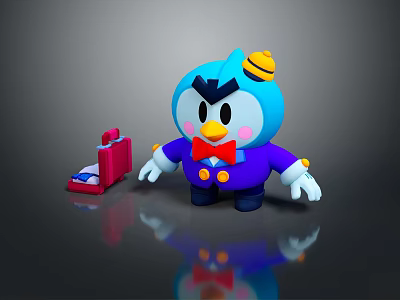 Blue Cartoon Game Movie Character With Yellow Hat Purple Coat And Red Briefcase 3d model