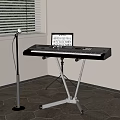 Musical Instruments And Art Supplies Setup With Keyboard Stand Microphone Sheet Music