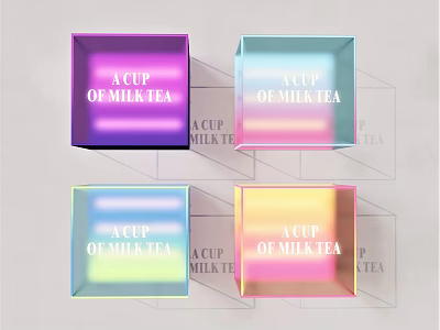 Colorful Gradient Cubes Featuring A Cup Of Milk Tea Text On Geometric Lines Background 3d model