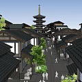 Traditional Commercial Street With Black Rooftops Well Arranged Buildings And Green Trees
