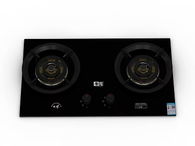Modern Black Double Burner Gas Stove Kitchen Appliance With Control Knobs 3d model
