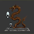 Fantasy Weapon Swords With Dragon Sculpted Handles And Glowing Green Red Blades On Stone Pedestals