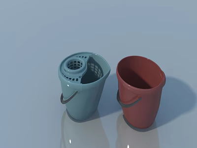 Two Plastic Buckets One Blue with Strainer and One Red Container Design 3d model