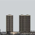 Modern Commercial Street With Modern Buildings Pedestrian Walkways And Outdoor Seating