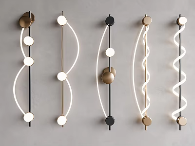 Stylish Modern Wall Lamps With Curved Spiral Shapes And Metal Details 3d model