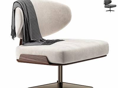 Light Beige Plush Upholstered Office Chair With Polka Dot Scarf And Metal Swivel Base 3d model