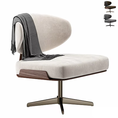 Light Beige Plush Upholstered Office Chair With Polka Dot Scarf And Metal Swivel Base 3d model