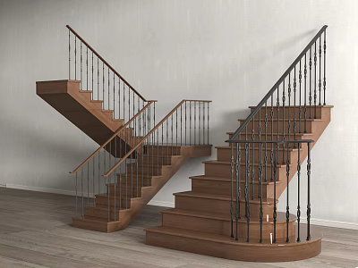 American medieval handrail corner stair handrail post interior metal wood 3d model