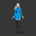 3D Character Model With White Long Hair Blue Dress White Gloves Black Stockings And Heels