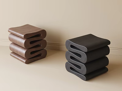 Minimalist Modern Stacked Side Tables With Brown Black Wooden Geometric Hollow Design For Interior 3d model