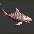 Mythical Red Purple Shark With Lava Like Cracked Texture And Fiery Appearance