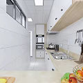 Modern Kitchen Interior With White Cabinets Light Countertop Silver Refrigerator Range Hood Window And Flowers