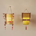 Traditional Chinese Lanterns With Wooden Frame Yellow Lampshade And Red Tassels