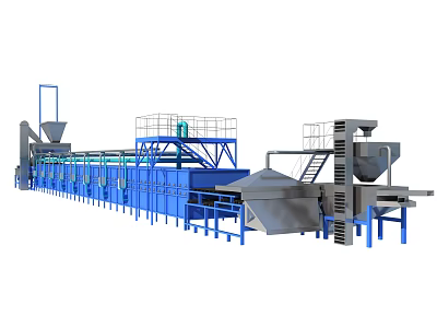 Industrial Production Line With Blue Machinery Conveyor System And Processing Equipment 3d model
