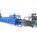 Industrial Production Line With Blue Machinery Conveyor System And Processing Equipment