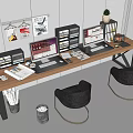 Double Computer Desk Solid Wood Desk Solid Wood Office Desk Metal Office Chair Leather Single Chair All-in-One Computer Keyboard Mouse Tablet PC File Induction Folder 3d model
