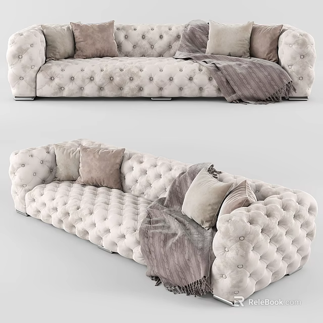 Cozy Two Seater Sofa With Tufted Design Pillows And Soft Throw Blanket 3d model 